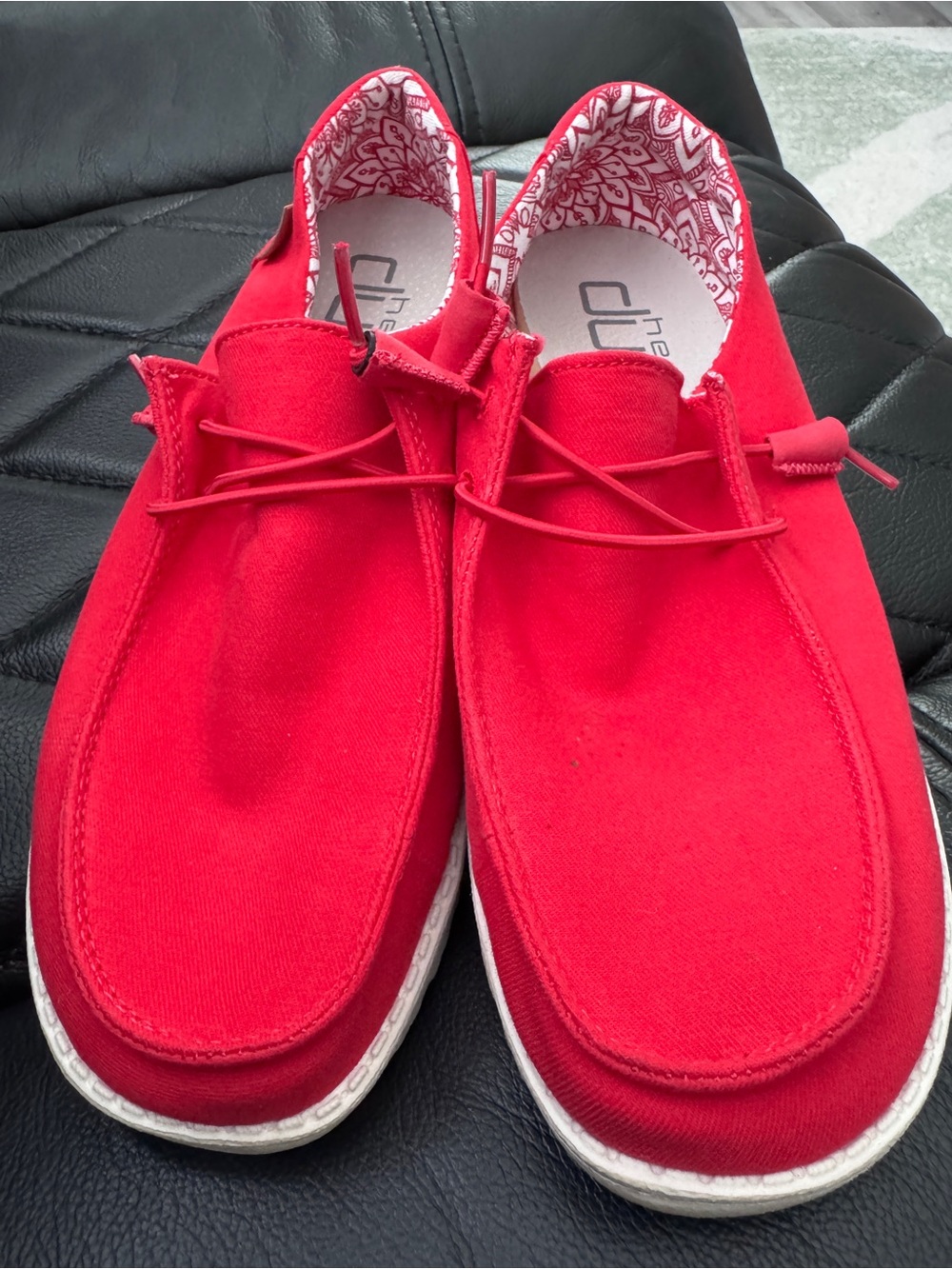 Hey Dude Women's Red Canvas Slip-On Loafers